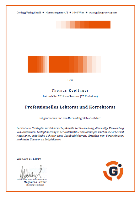 Zertifikat "Professionelles Lektorat und Korrektorat"